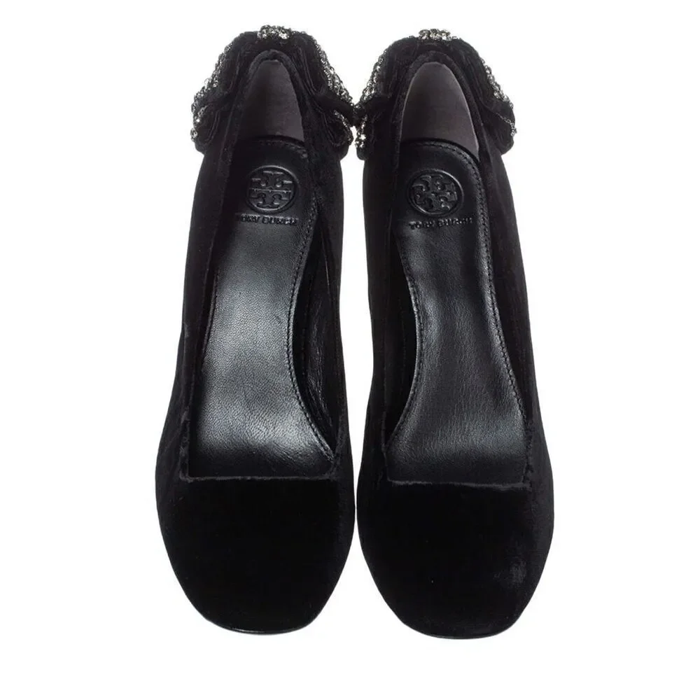 Tory Burch Josephine Black Velvet Pumps Sz 10.5